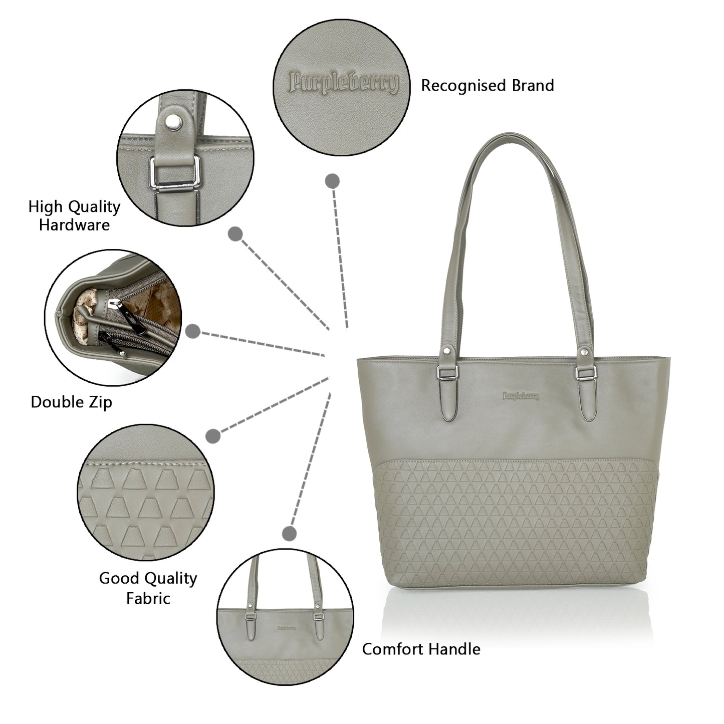 Doris Textured Handbag - Mashroom Grey