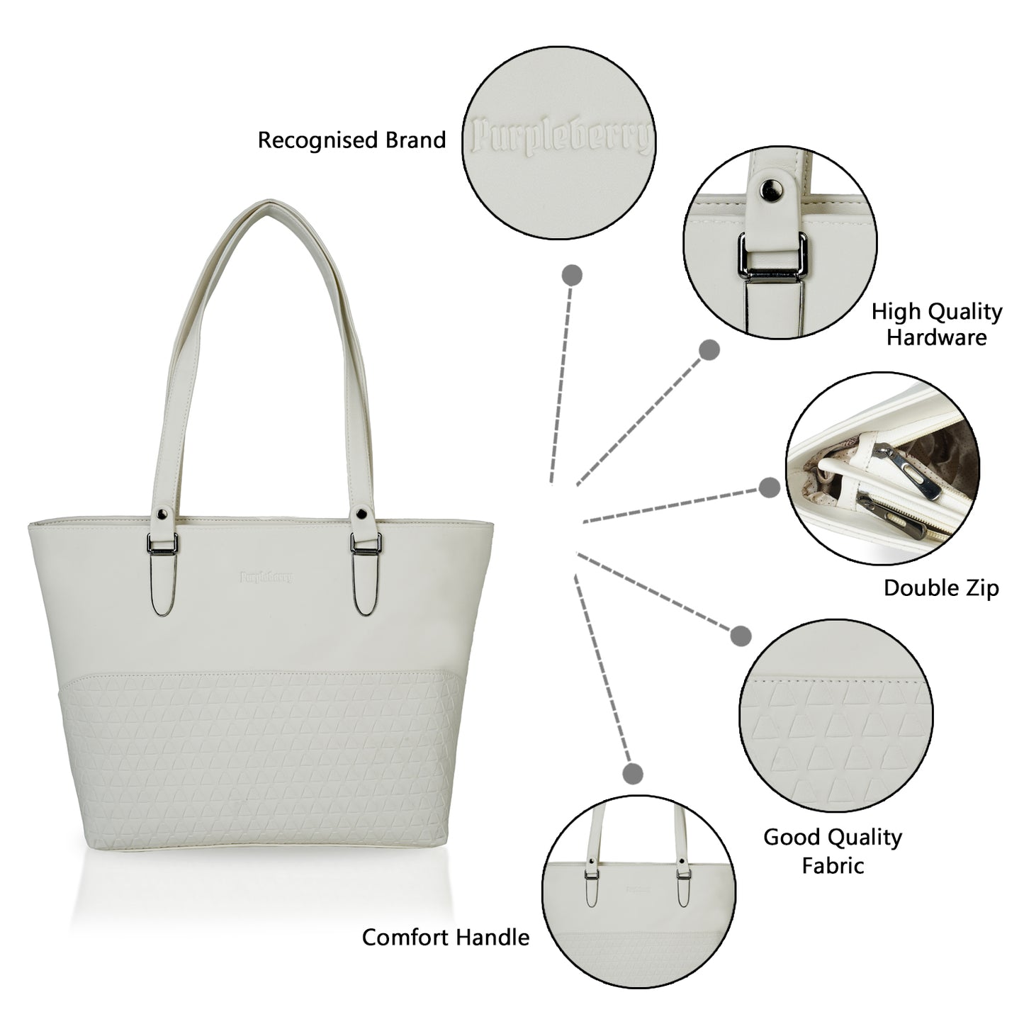 Doris Textured Handbag - White Pearl