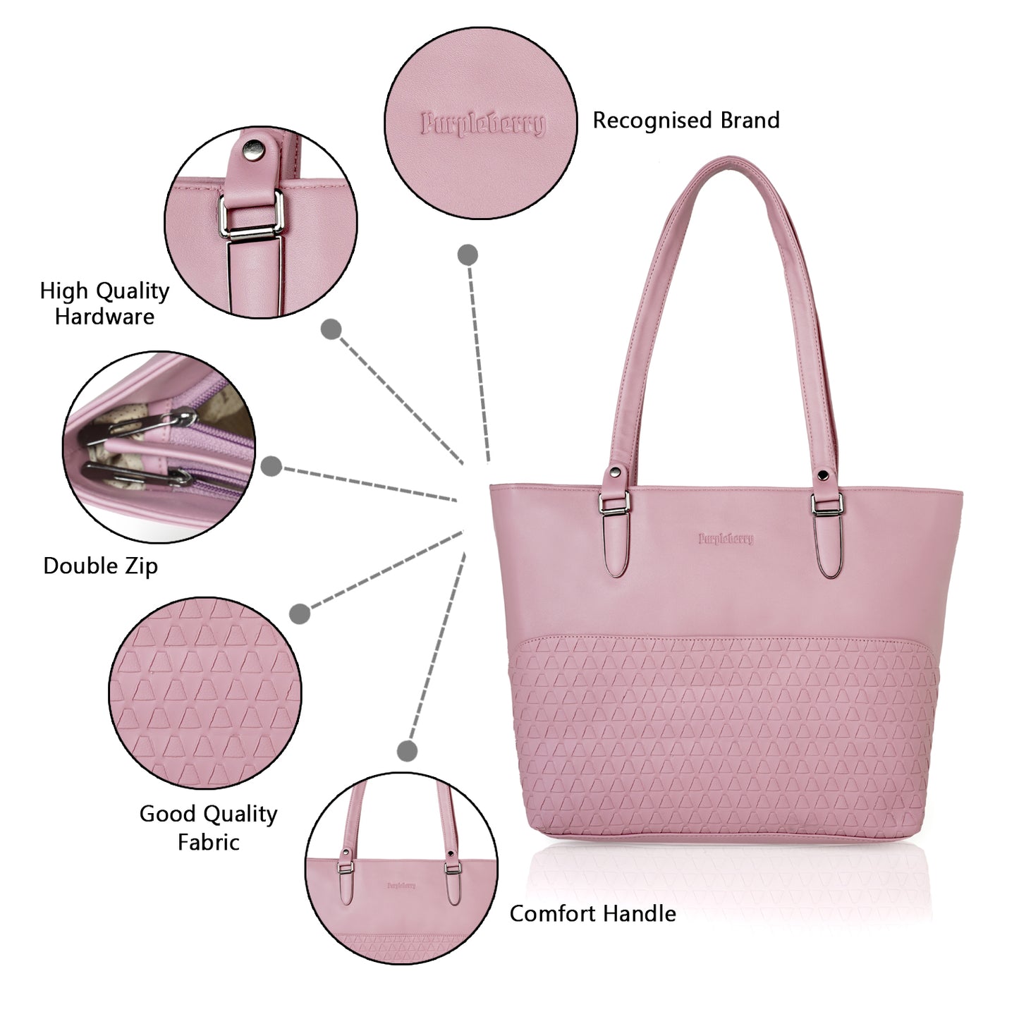 Doris Textured Handbag - Light Pink