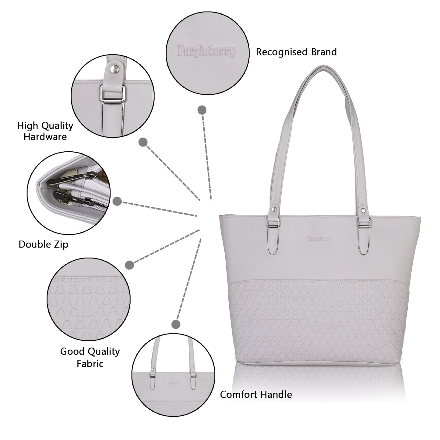 Doris Textured Handbag - Light Grey