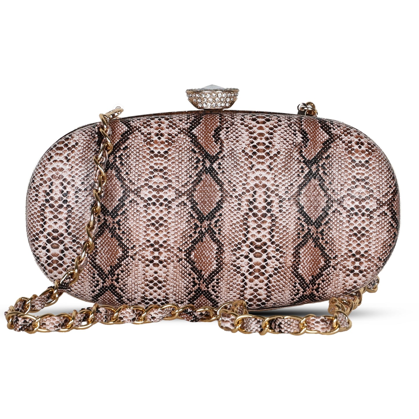 Premium Snake Print Party Clutch - Mocha Mousse