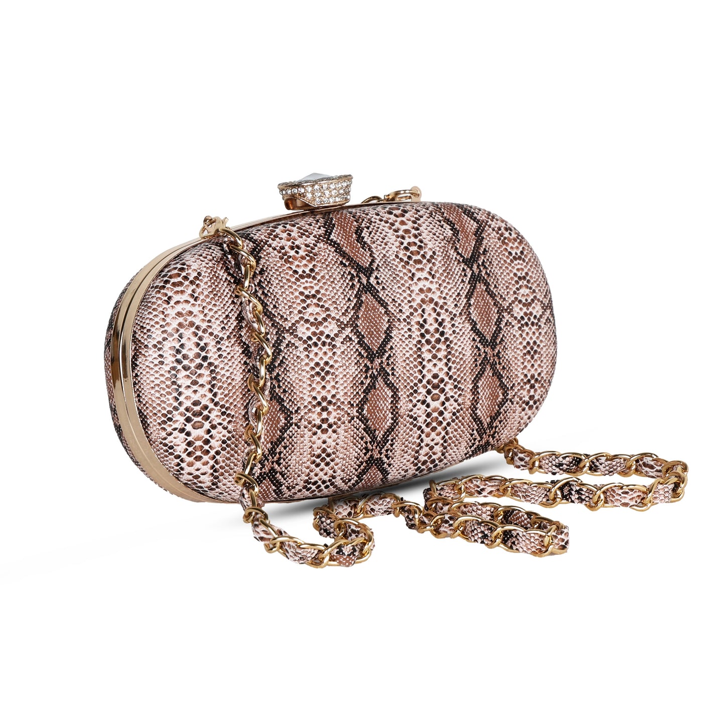 Premium Snake Print Party Clutch - Mocha Mousse