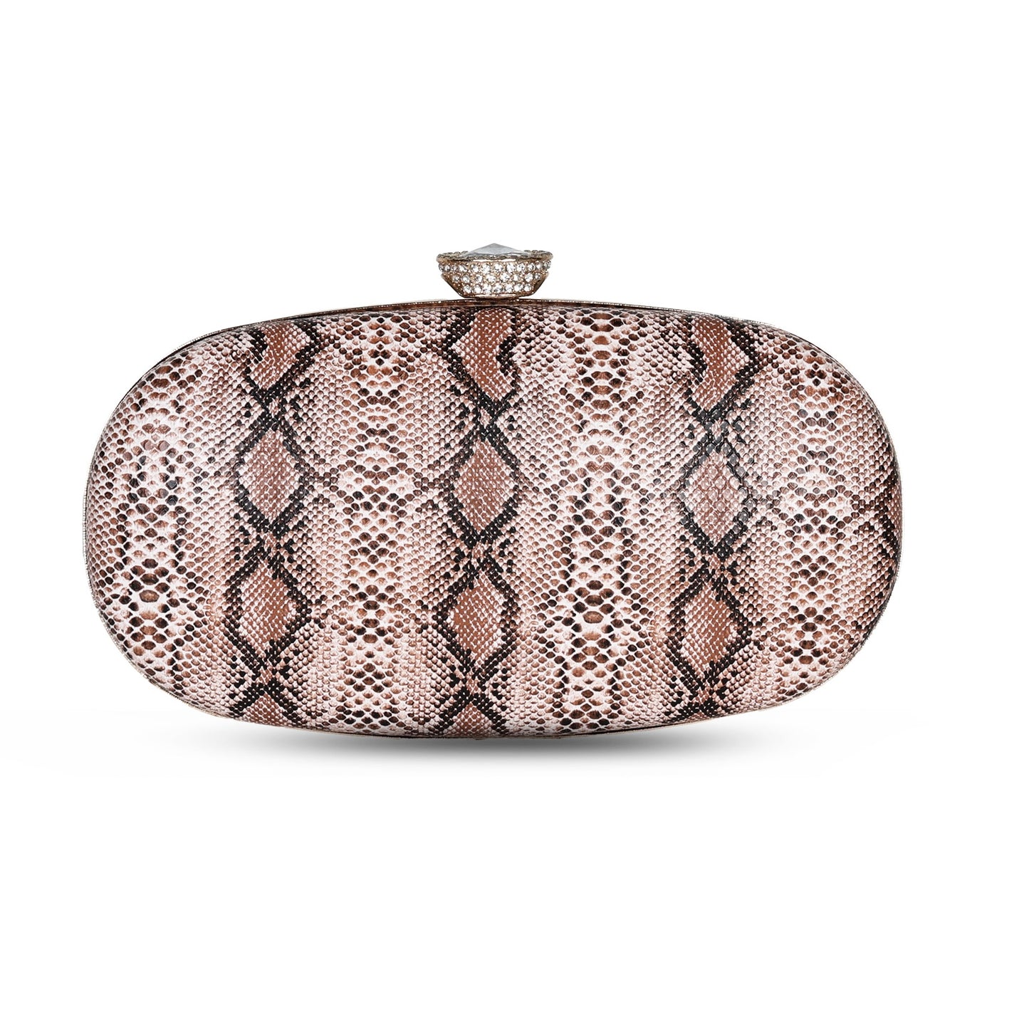 Premium Snake Print Party Clutch - Mocha Mousse