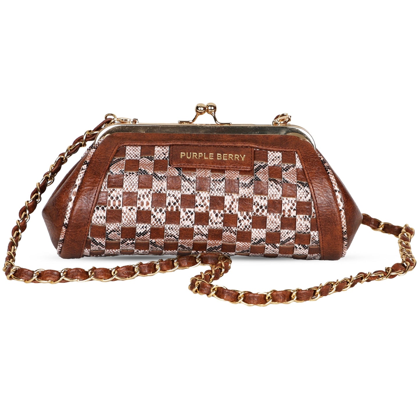 Grid Pattern Clutch - Tan