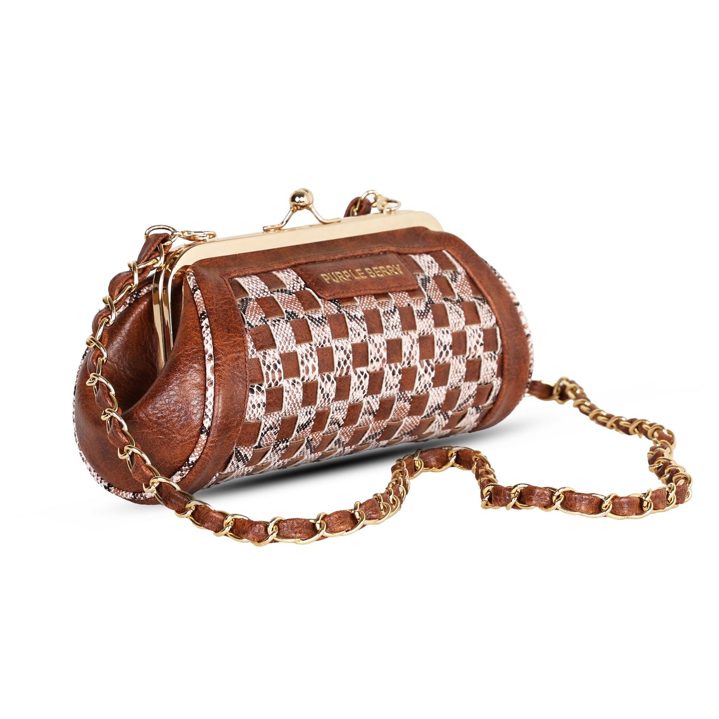 Grid Pattern Clutch - Tan
