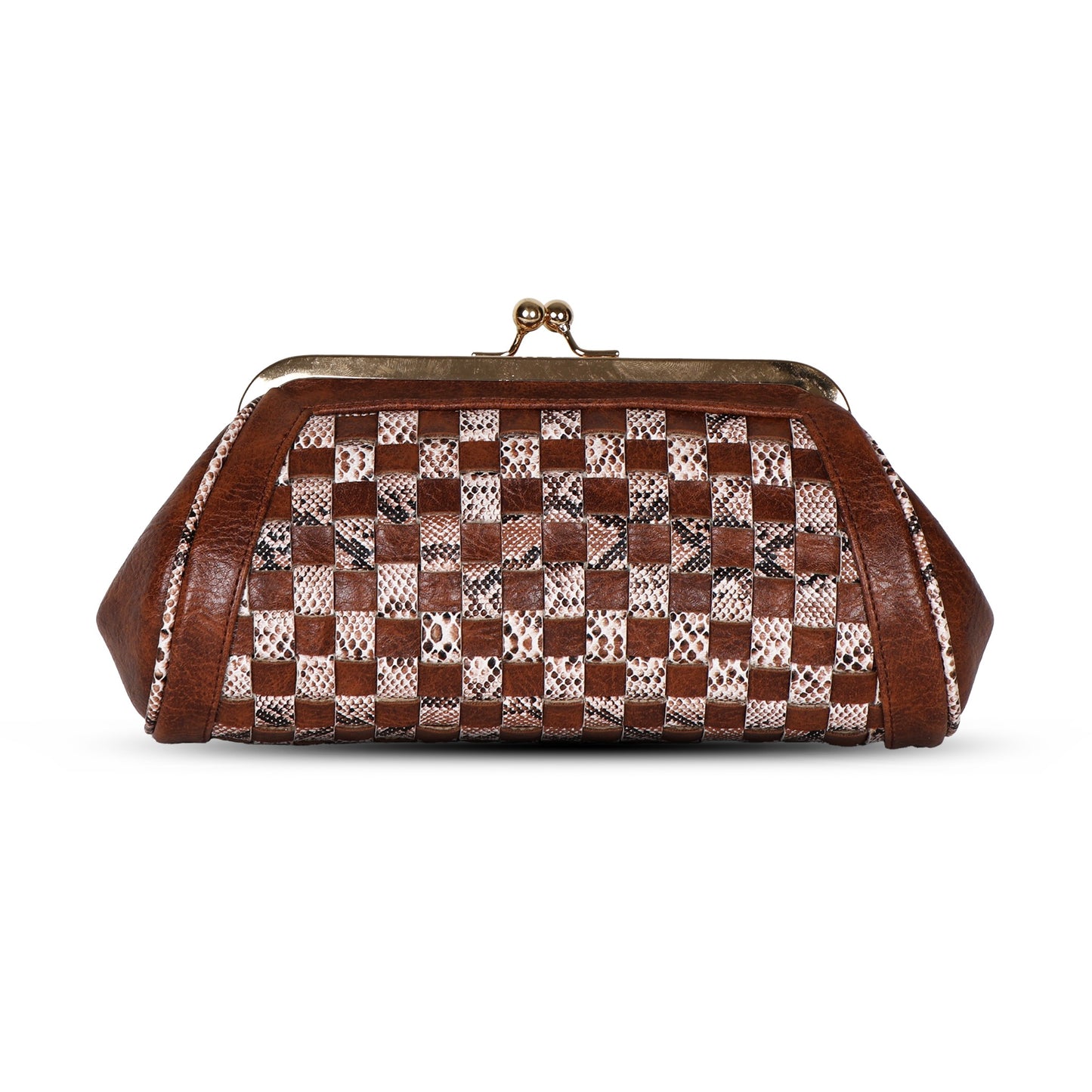 Grid Pattern Clutch - Tan
