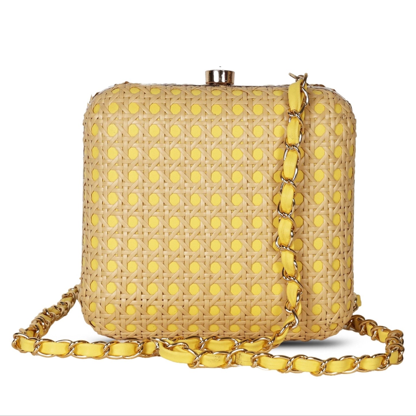Handcrafted Royal Fine Bamboo Sling Bag - Yellow