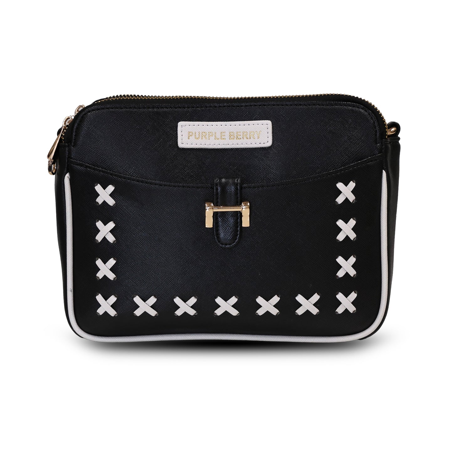 Ariana Cross Stitch Sling Bag - Jet Black