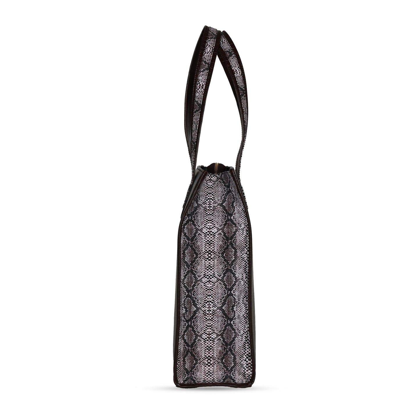 Ella Croco Structured shoulder bag with snake motif Gusset - Coffee