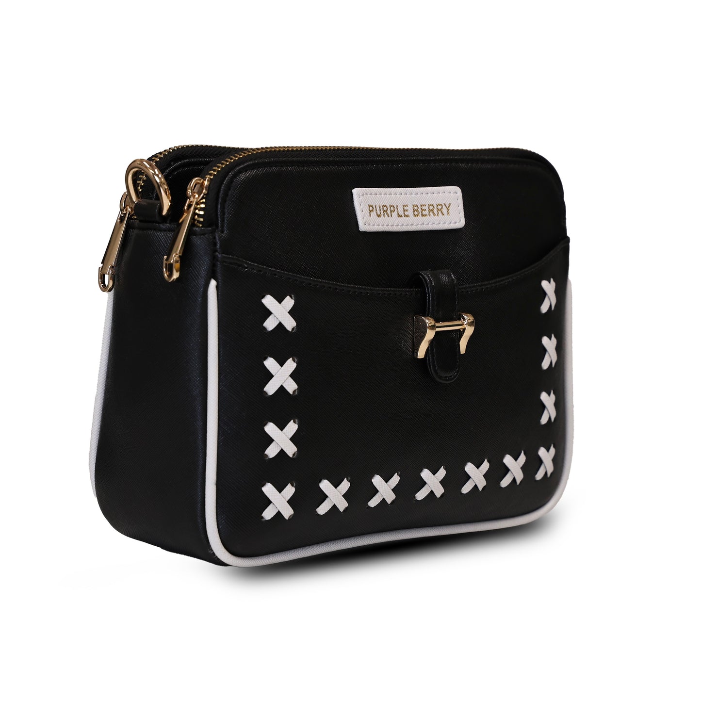 Ariana Cross Stitch Sling Bag - Jet Black