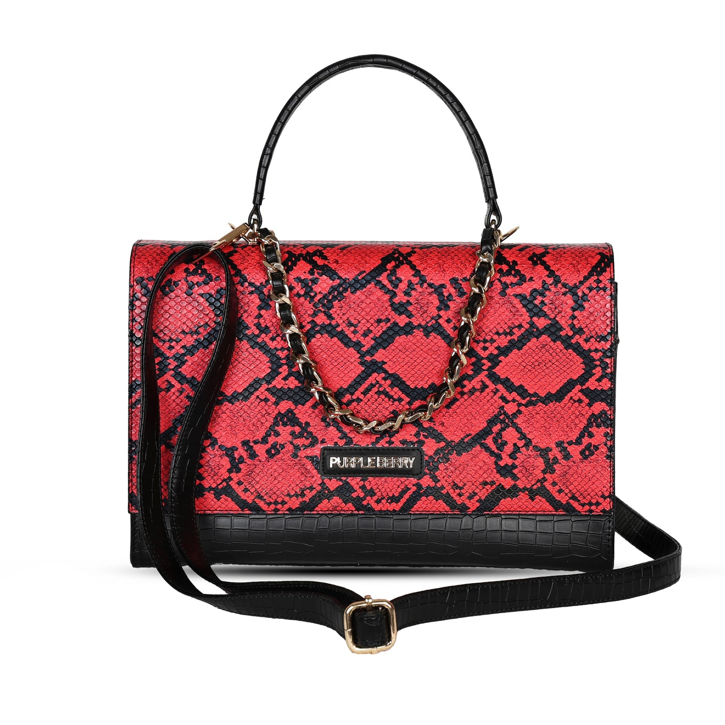 Medusa Luxury Snake & croco Satchel - Red