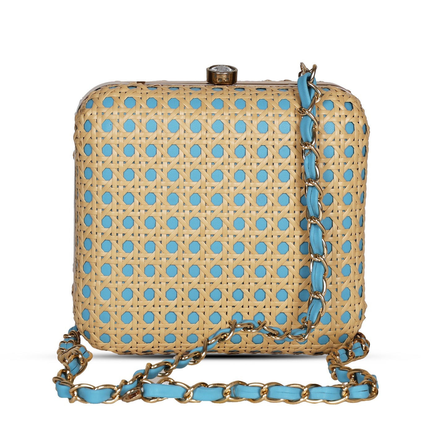 Handcrafted Royal Fine Bamboo Sling Bag - Sky Blue