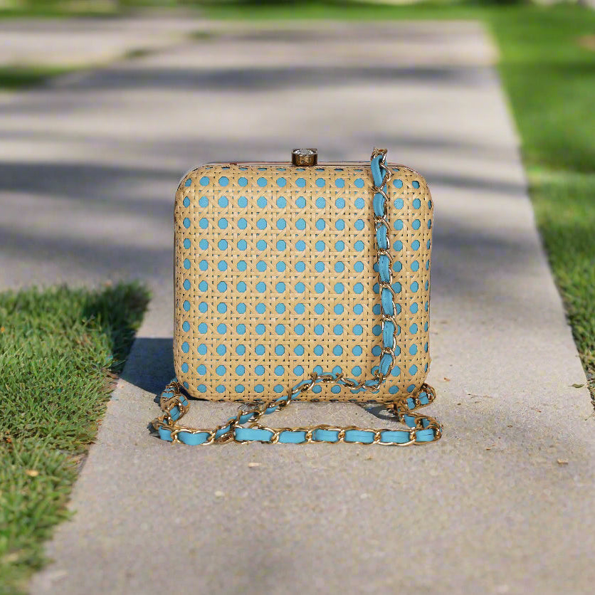 Handcrafted Royal Fine Bamboo Sling Bag - Sky Blue