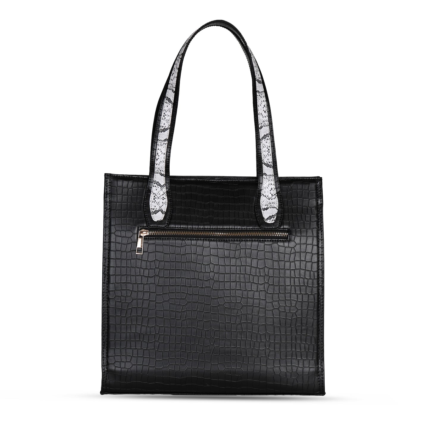 Ella Croco Structured shoulder bag with snake motif Gusset - Black