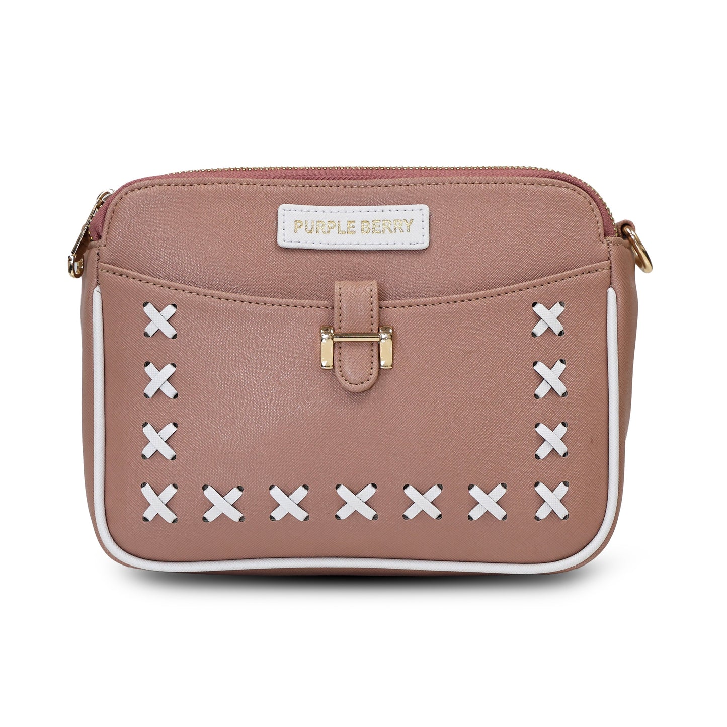 Ariana Cross Stitch Sling Bag - Mocha Blush
