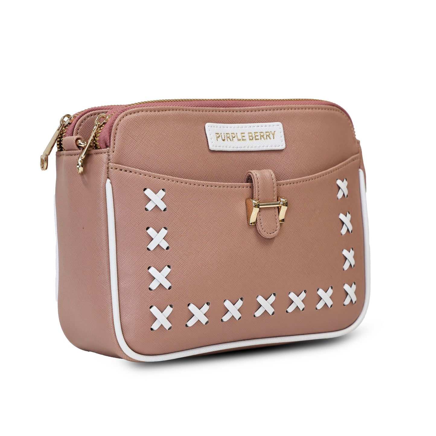 Ariana Cross Stitch Sling Bag - Mocha Blush