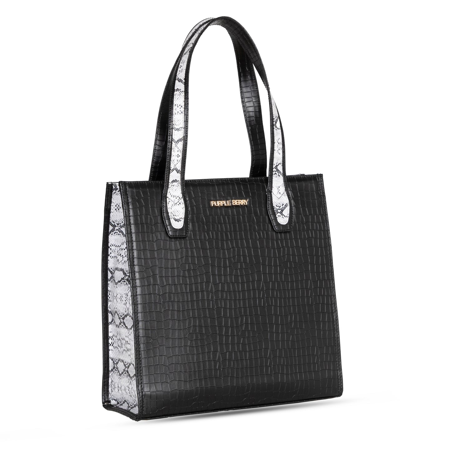 Ella Croco Structured shoulder bag with snake motif Gusset - Black