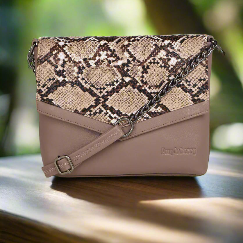 Kassia Sling Bag Cozy Peach Snake Printed