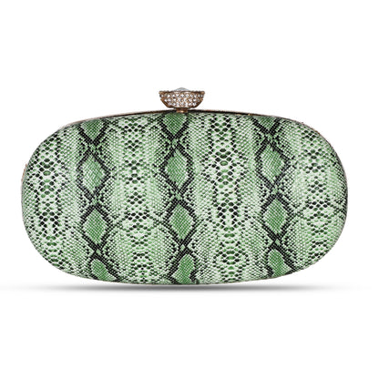 Premium Snake Print Party Clutch - Green