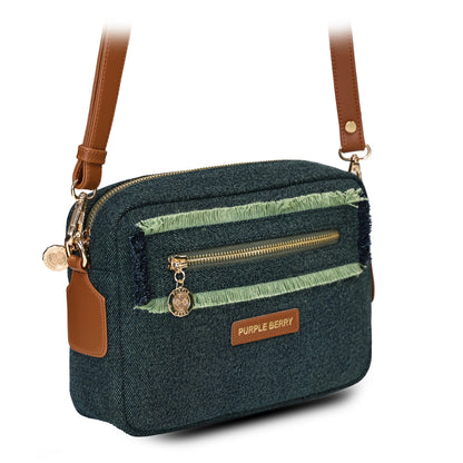 Elara Denim Luxe Sling Bag.