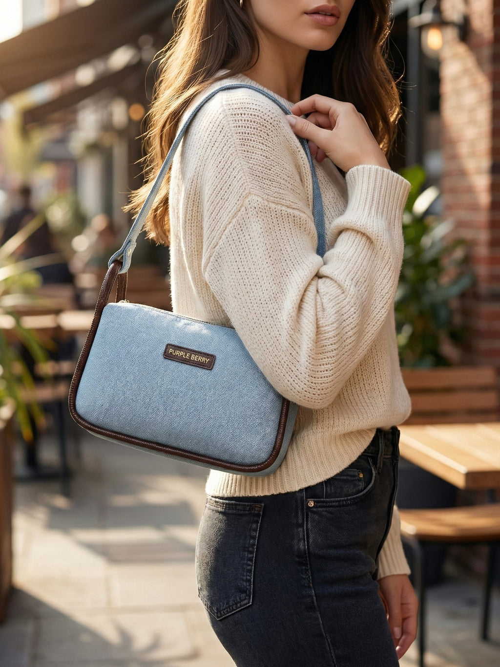 Luxe Denim Shoulder Bag