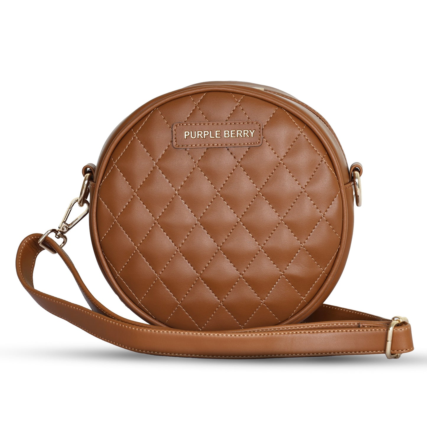 Round Diamond Pattern Sling bag | Crossbody Bag - Tan