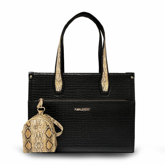 Ada Croco Premium Handbag - Black