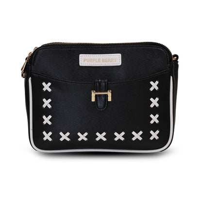 Ariana Cross Stitch Sling Bag -  Jet Black