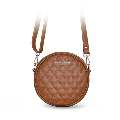 Round Diamond Pattern Sling bag | Crossbody Bag - Tan