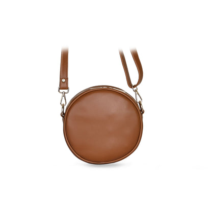Round Diamond Pattern Sling bag | Crossbody Bag - Tan