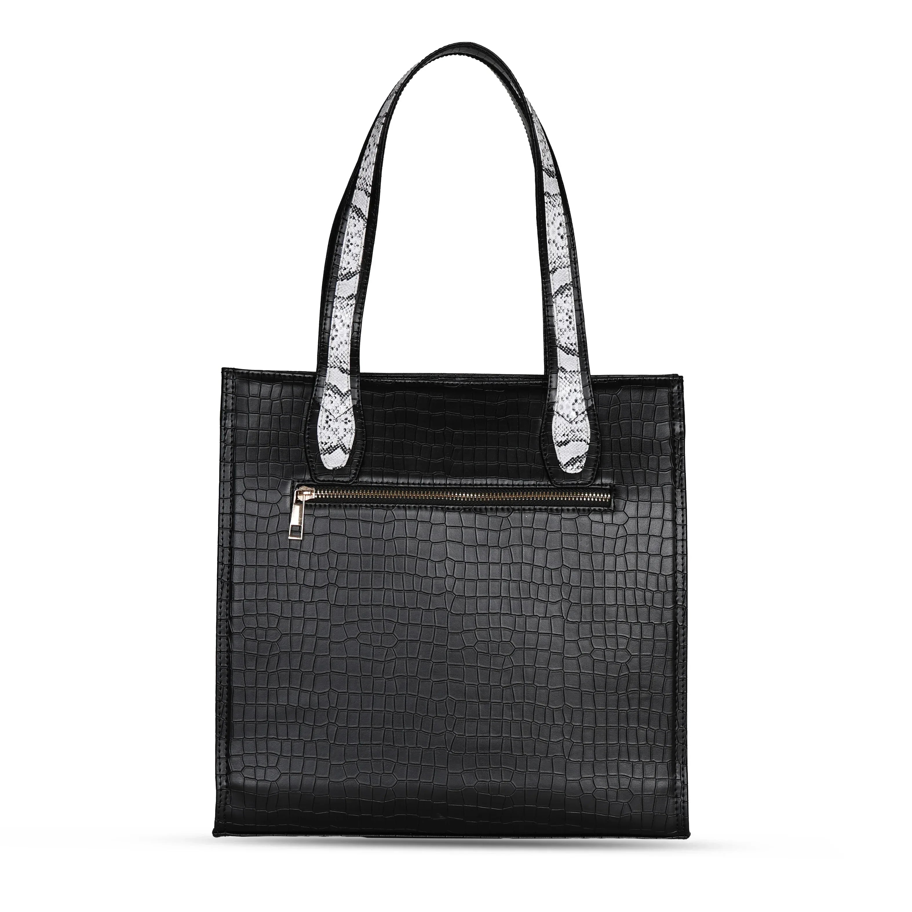Ella Croco Structured shoulder bag with snake motif Gusset