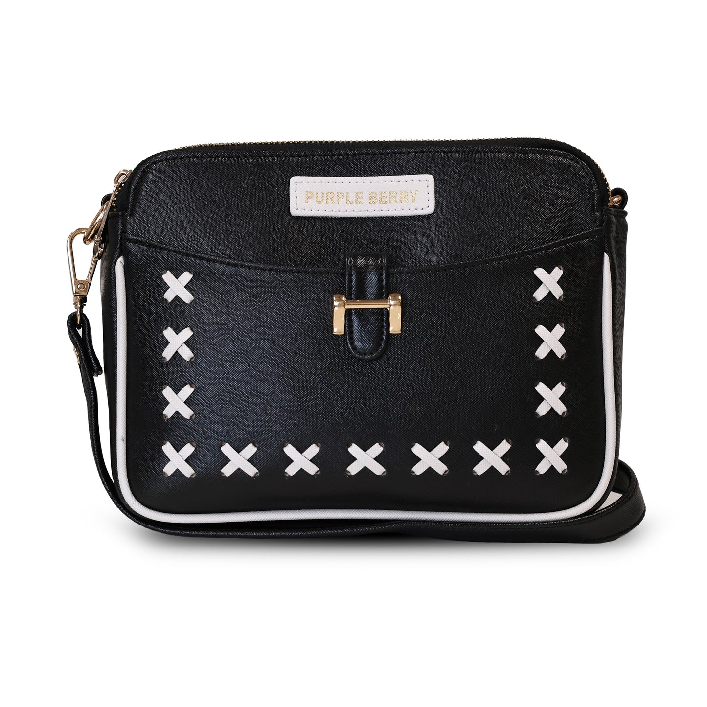 Ariana Cross Stitch Sling Bag -  Jet Black