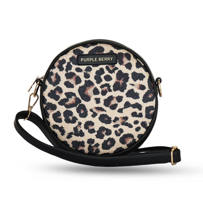 Round Canvas Sling bag | Crossbody Bag - Leopard Print