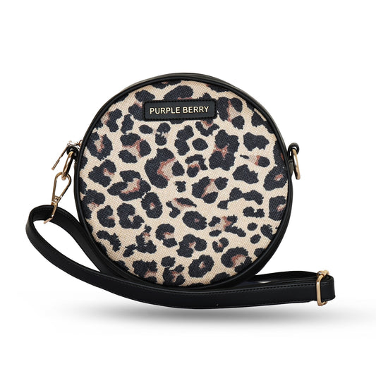 Round Canvas Sling bag | Crossbody Bag - Leopard Print