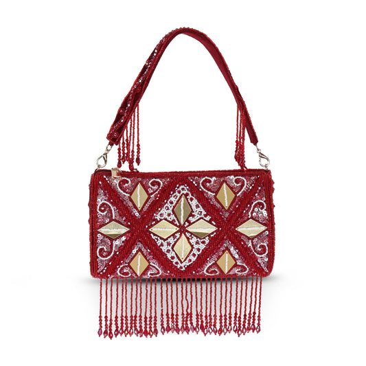 Nermin Embroidered Clutch Bag -  Mehroon