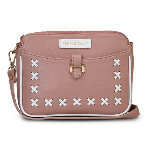 Ariana Cross Stitch Sling Bag -  Mocha Blush