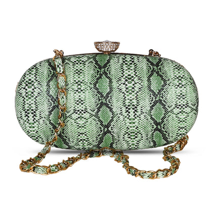 Premium Snake Print Party Clutch - Green