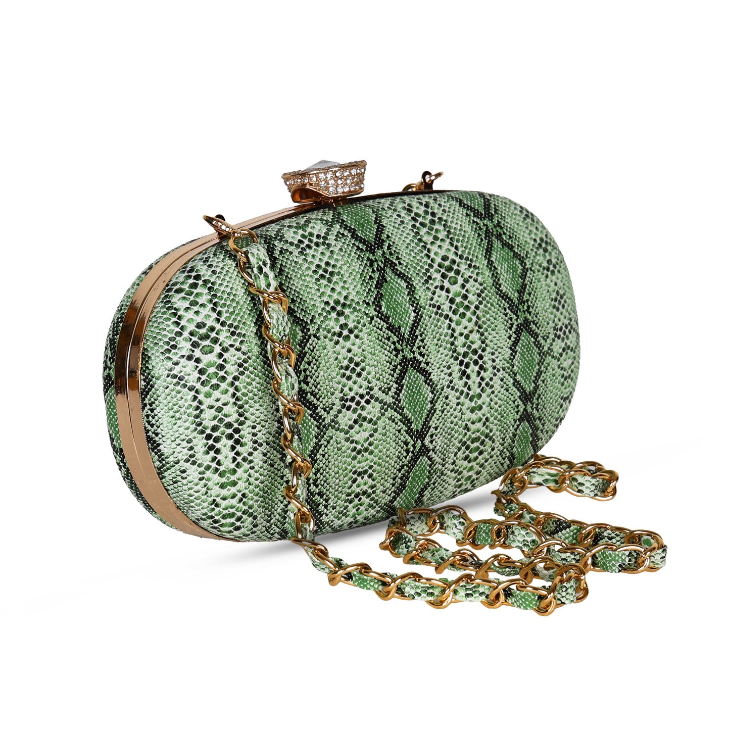 Premium Snake Print Party Clutch - Green