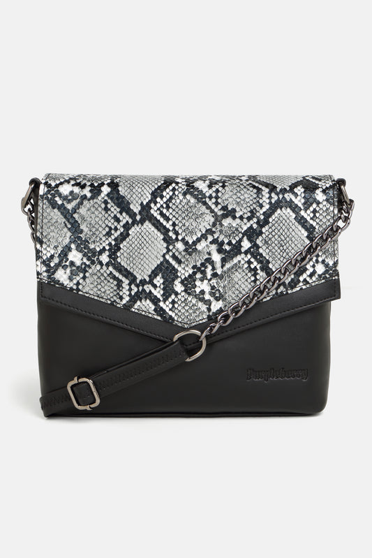 Kassia Sling Bag Carbon Black Snake Printed