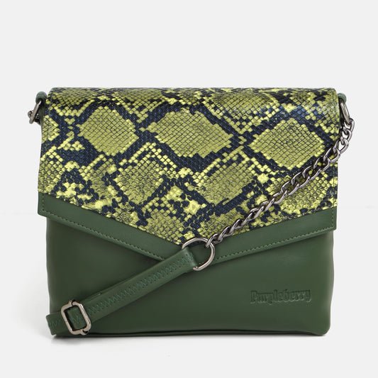 Kassia Sling Bag Forest Green Snake Printed