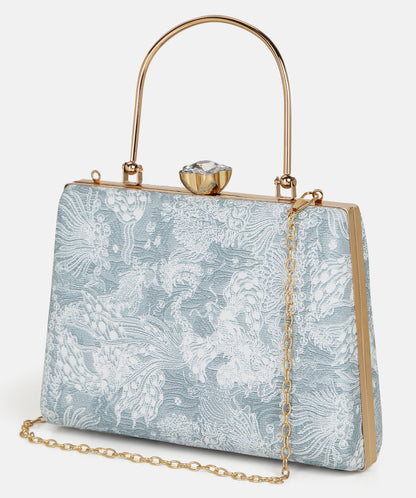 Flora Teal Blue Clutch