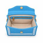 Beige lining and interior zip pocket inside the Purpleberry Riva sky blue sling bag