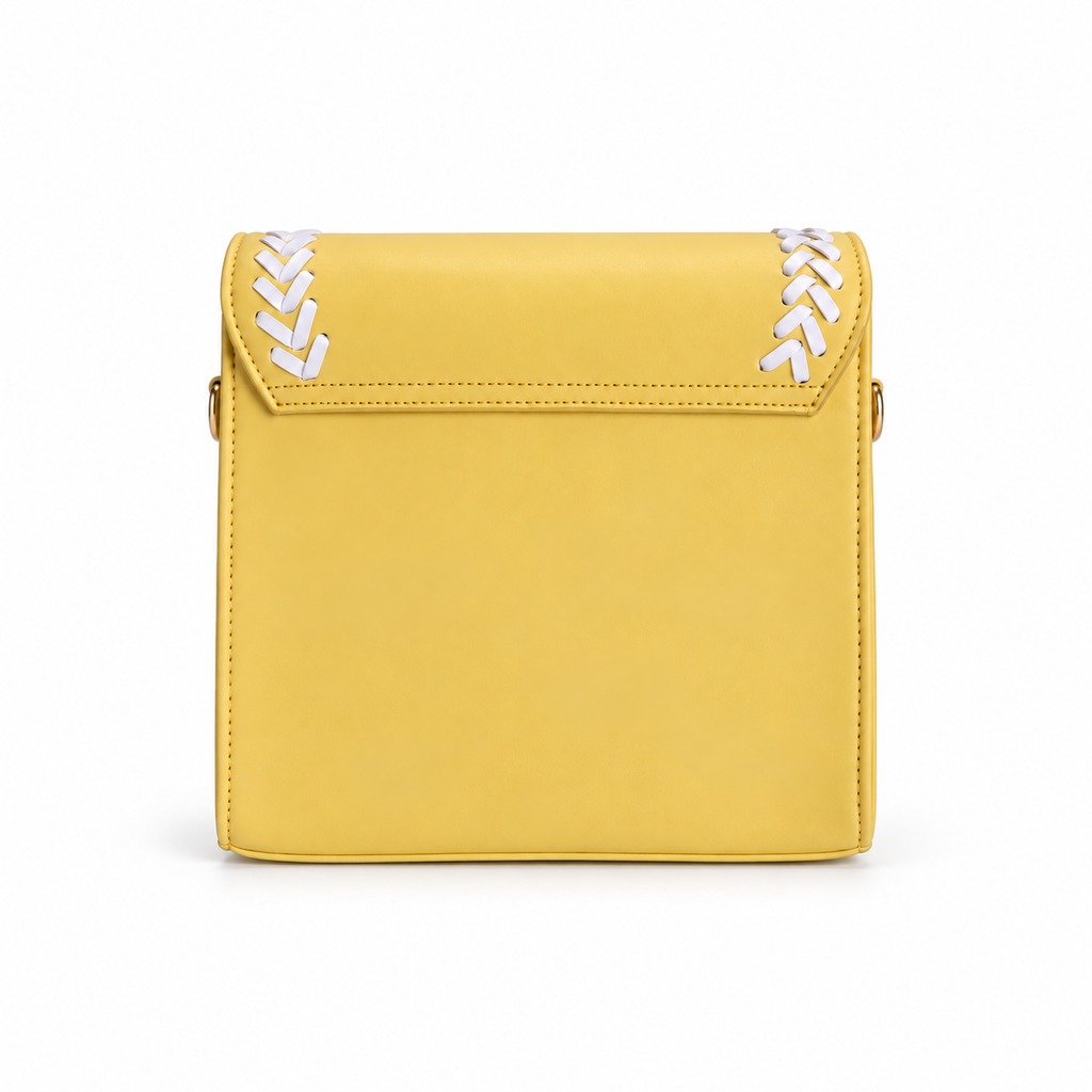 Plain back panel of the Purpleberry Riva yellow sling bag