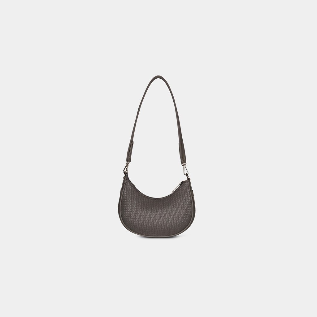 Back profile of Grey Ameyaa shoulder bag with sleek curved silhouette