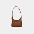 Purpleberry Ananta structured shoulder bag in dark brown woven-textured vegan leather – front view