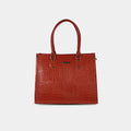 Purpleberry Cleo snake-textured faux leather handbag in red – structured front view with dual top handles