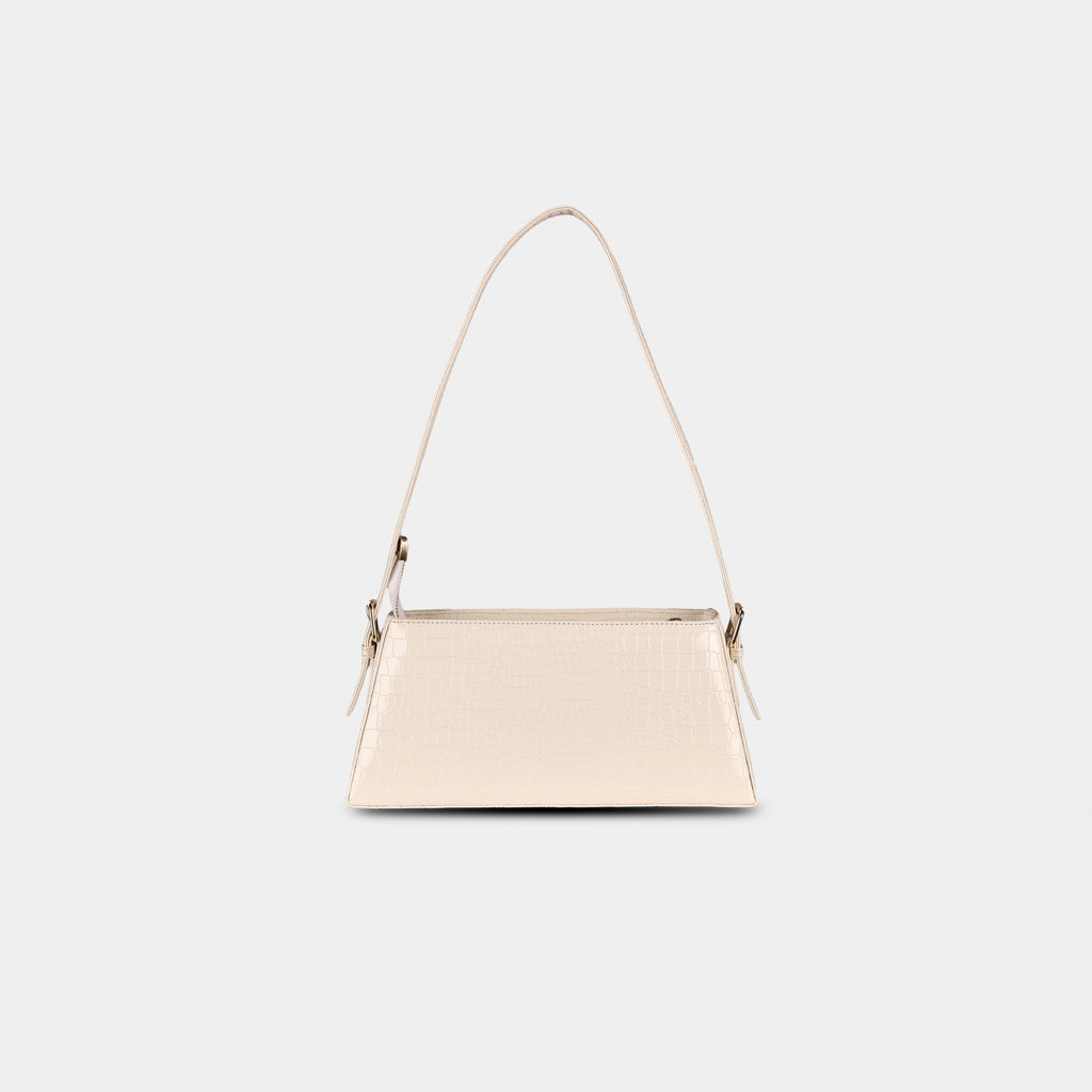 Back profile of beige Cosmo shoulder bag