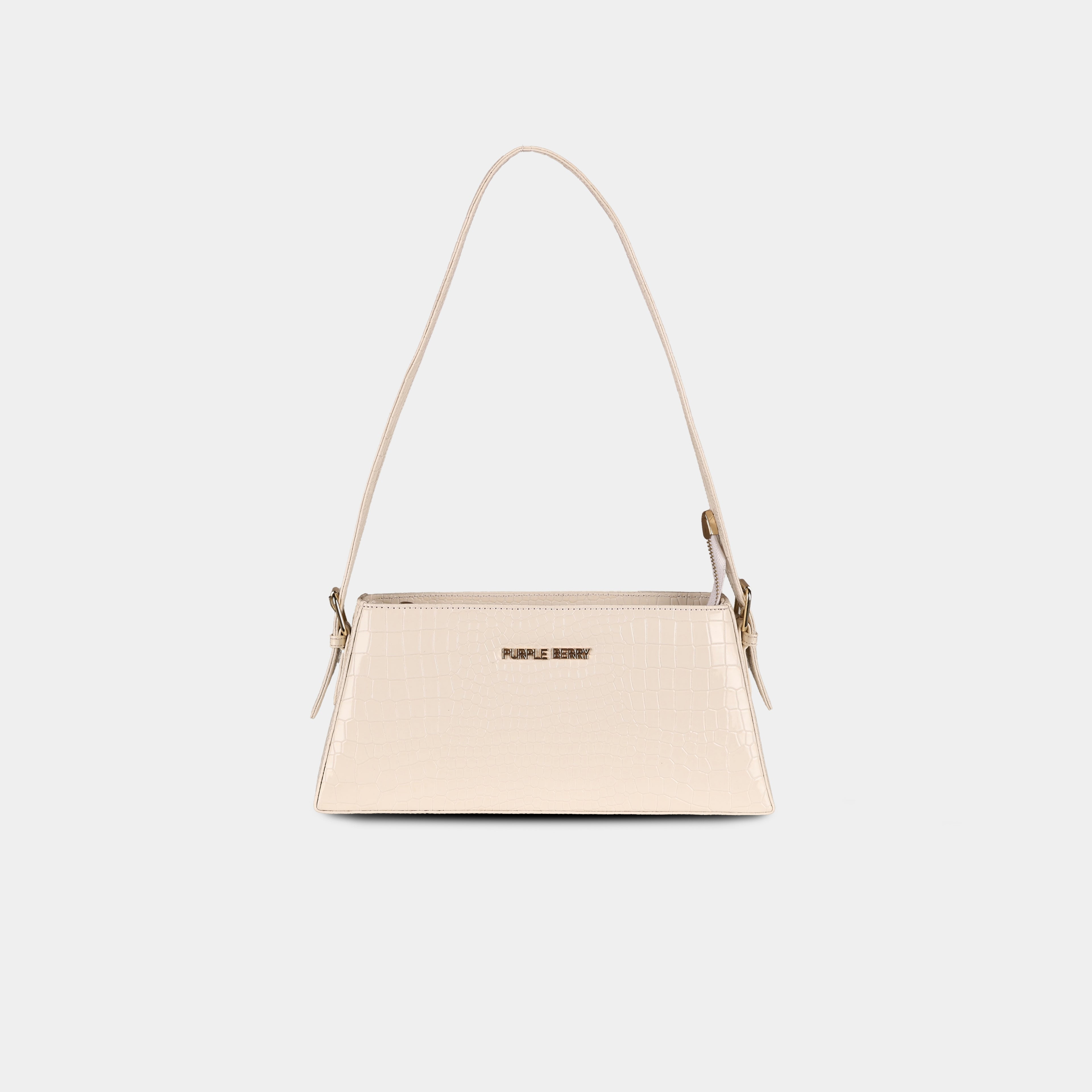 Beige Cosmo snake-textured shoulder bag – front view