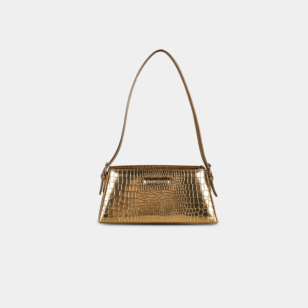 Golden Cosmo snake-embossed vegan leather shoulder bag – front view