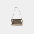 Purpleberry Cosmo shoulder bag in light golden snake-embossed vegan leather – structured front view